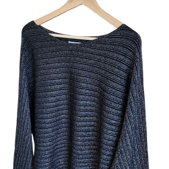 Vila Milano Blouse Knit Stripe Shimmer Stretch Oversize Black Women's 3X - Picture 2 of 8